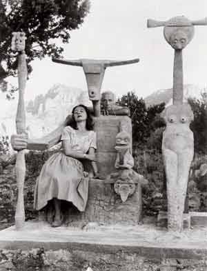 Dorothea Tanning and Max Ernst with his sculpture, <i>Capricorn</i>